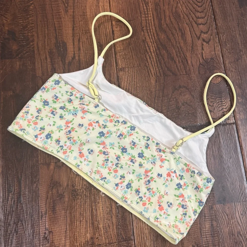 Anthropologie Floral Crop Cami Top in Yellow Straps Size L/XL - Picture 5 of 14